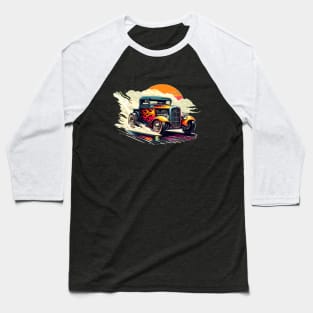 Retro Truck Smoking Hot Rod Pickup Vintage Rat Rod Sunset Baseball T-Shirt